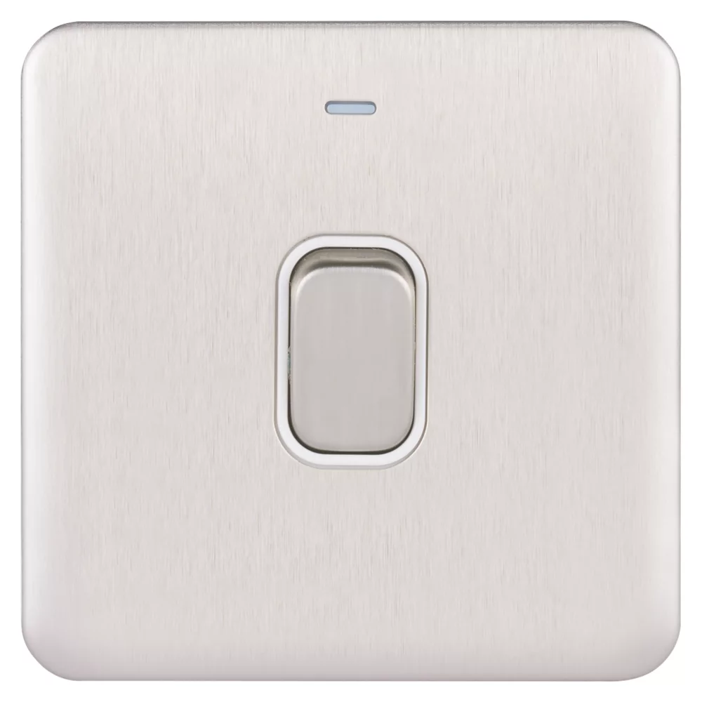 Schneider Electric Lisse Deco 20AX 1-Gang DP Control Switch Brushed Stainless Steel With LED With White Inserts - Image 2