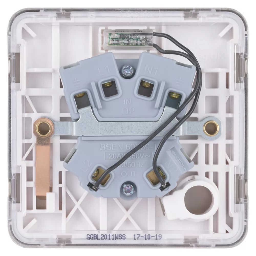 Schneider Electric Lisse Deco 20AX 1-Gang DP Control Switch Brushed Stainless Steel With LED With White Inserts - Image 4