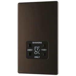 LAP 2-Gang Dual Voltage Shaver Socket 115 / 230V Black Nickel With Black Inserts