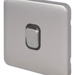 Schneider Electric Lisse Deco 10AX 1-Gang Intermediate Switch Brushed Stainless Steel With Black Inserts