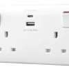 British General 800 Series 13A 2-Gang SP Switched Socket + 4.2A 2-Outlet Type A & C USB Charger White