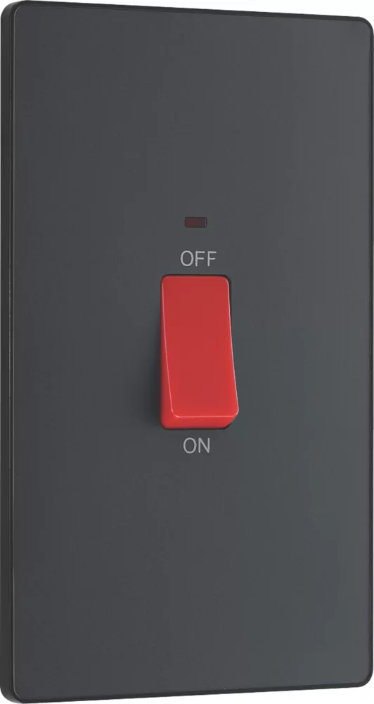 British General Evolve 45A 1-Gang 2-Pole Cooker Switch Grey With LED With Black Inserts - Image 2