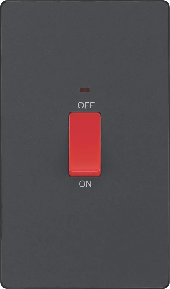 British General Evolve 45A 1-Gang 2-Pole Cooker Switch Grey With LED With Black Inserts - Image 3