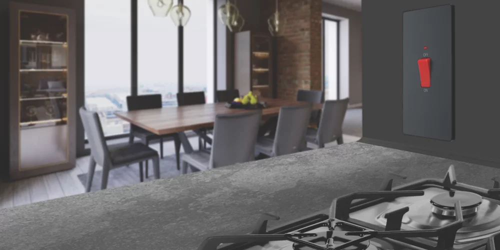 British General Evolve 45A 1-Gang 2-Pole Cooker Switch Grey With LED With Black Inserts - Image 7