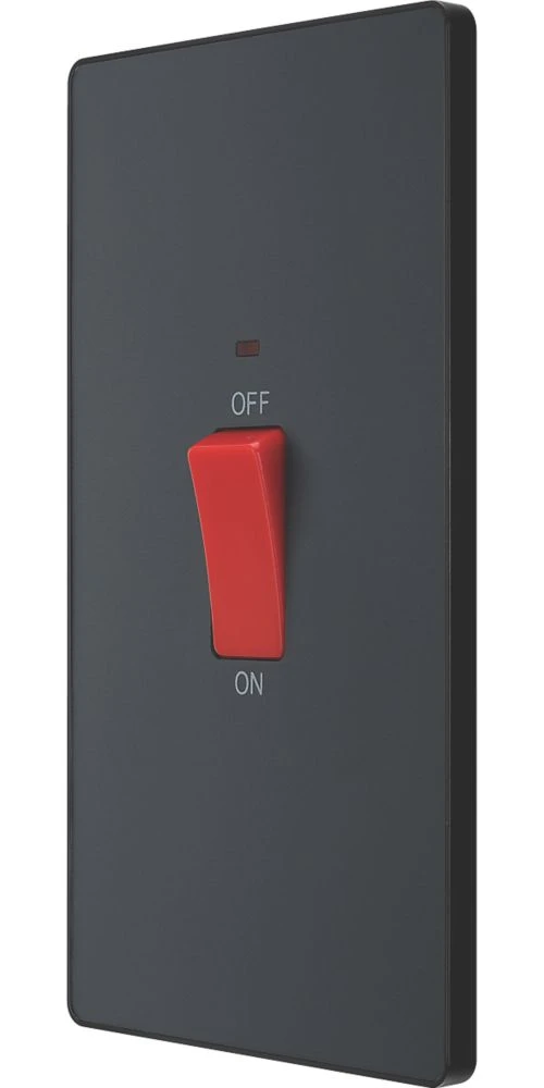 British General Evolve 45A 1-Gang 2-Pole Cooker Switch Grey With LED With Black Inserts