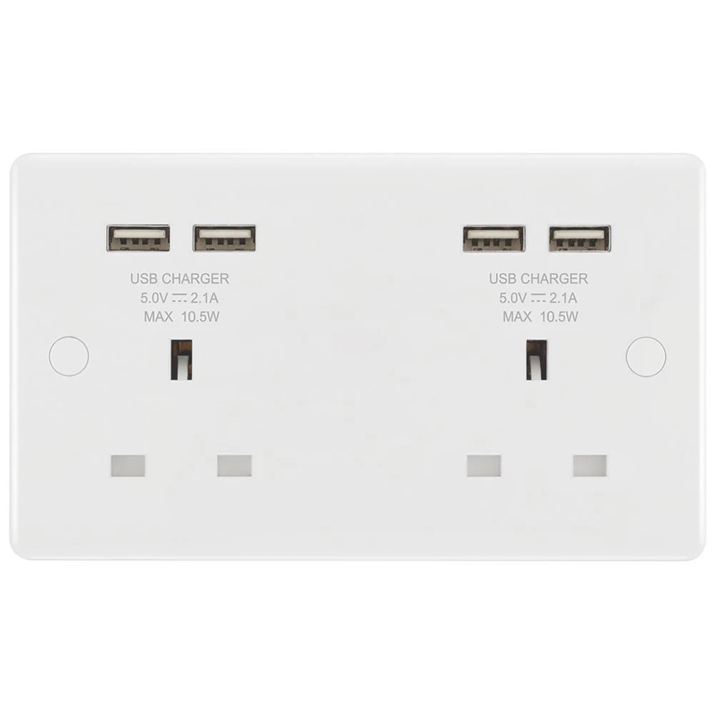 LAP 13A 2-Gang Unswitched Socket + 4.2A 4-Outlet Type A USB Charger White - Image 2
