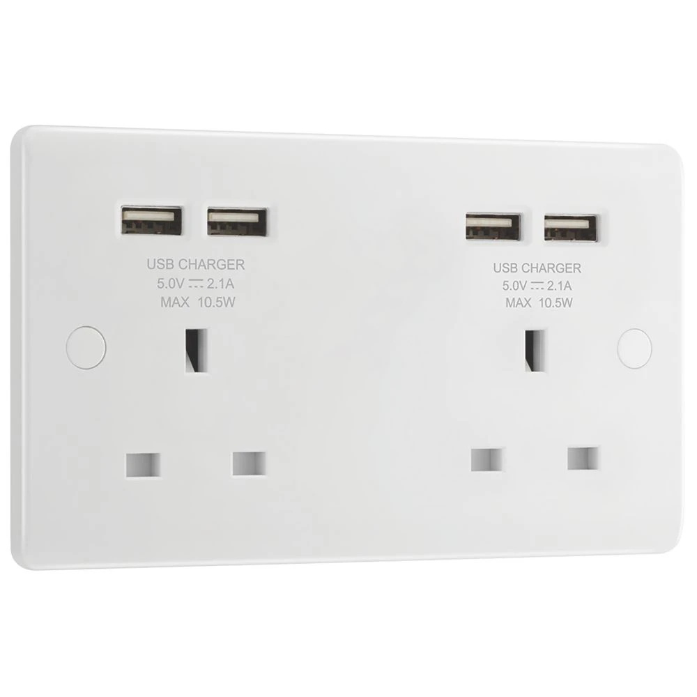 LAP 13A 2-Gang Unswitched Socket + 4.2A 4-Outlet Type A USB Charger White - Image 3