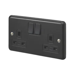 MK Contoura 13A 2-Gang DP Switched Plug Socket Black With Colour-Matched Inserts