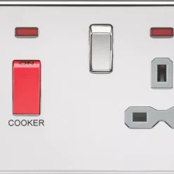 Knightsbridge SFR8333NPCG 45 & 13A 2-Gang DP Cooker Switch & 13A DP Switched Socket Polished Chrome With LED With Colour-Matched Inserts