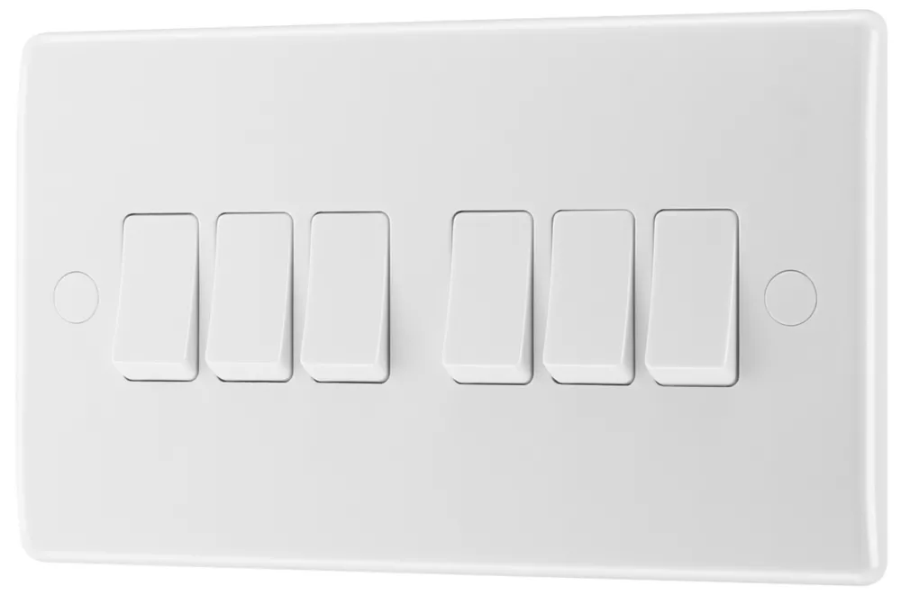 British General 800 Series 20A 16AX 6-Gang 2-Way Light Switch White