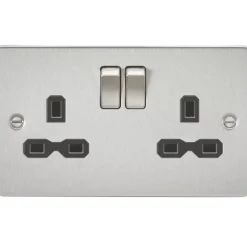 Knightsbridge FPR9000BC 13A 2-Gang DP Switched Double Socket Brushed Chrome With Black Inserts
