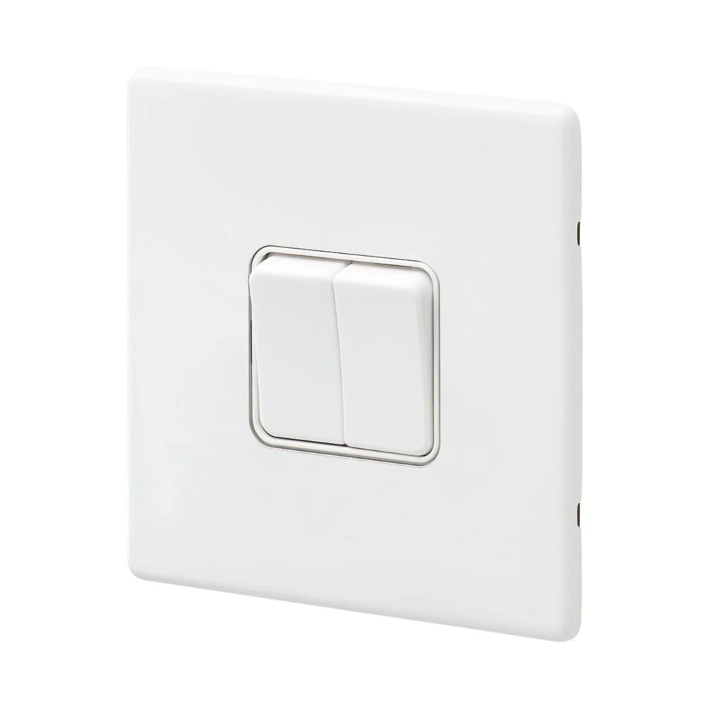 MK Aspect 10AX 2-Gang 2-Way Switch White With Colour-Matched Inserts