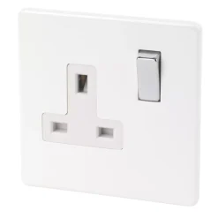 Varilight 13AX 1-Gang DP Switched Plug Socket Ice White With White Inserts