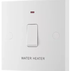 British General 900 Series 20A 1-Gang DP &apos;Water Heater&apos; Printed Switch White With LED