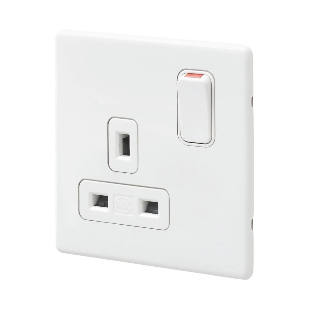 MK Aspect 13A 1-Gang DP Switched Plug Socket White With Colour-Matched Inserts