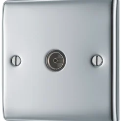 British General Nexus Metal 1-Gang Coaxial TV Socket Polished Chrome