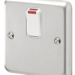 MK Albany Plus 20AX 1-Gang DP Control Switch Brushed Stainless Steel With Neon With White Inserts