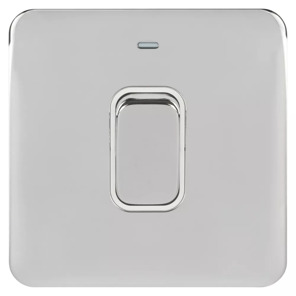 Schneider Electric Lisse Deco 50A 1-Gang DP Cooker Switch Polished Chrome With LED With White Inserts - Image 2