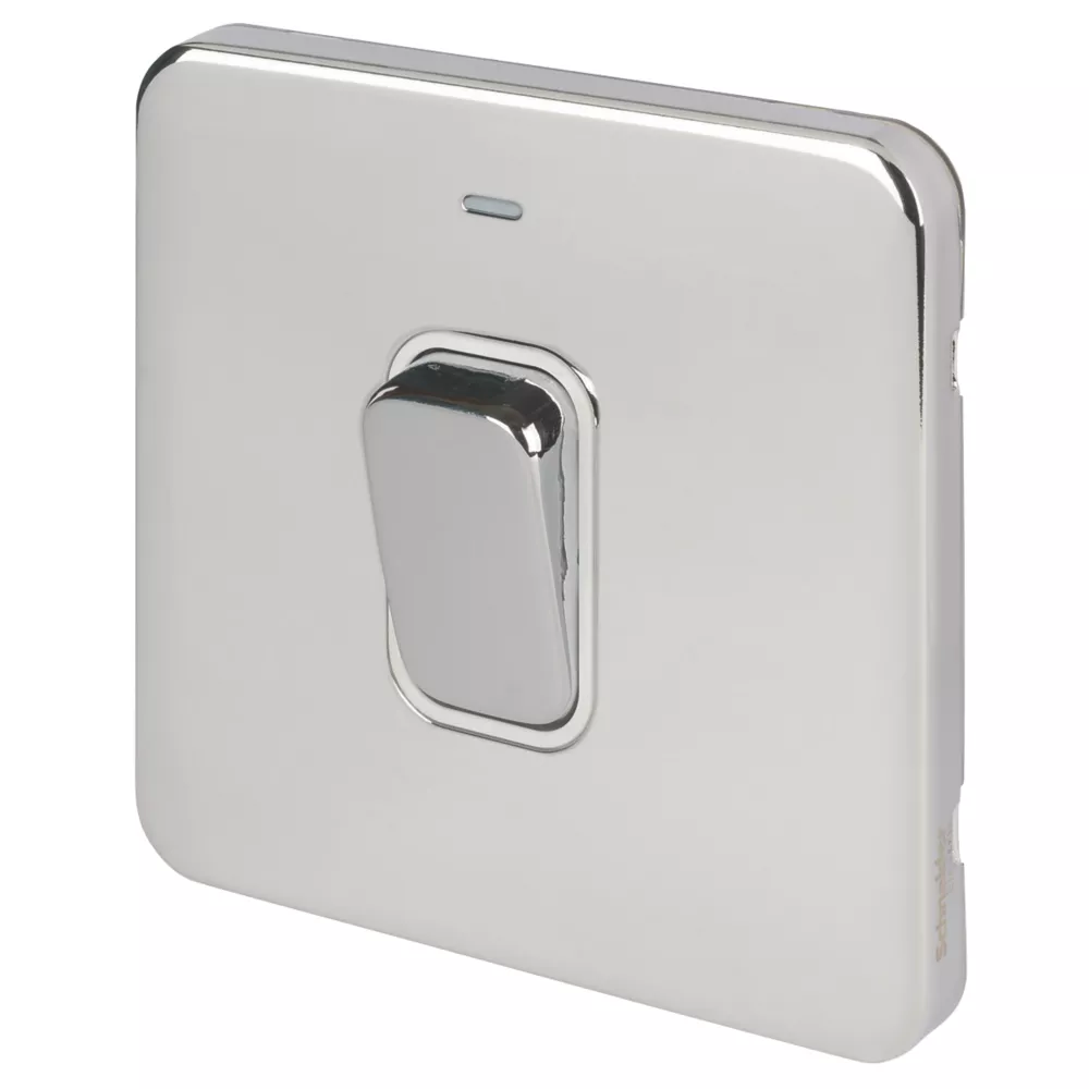 Schneider Electric Lisse Deco 50A 1-Gang DP Cooker Switch Polished Chrome With LED With White Inserts