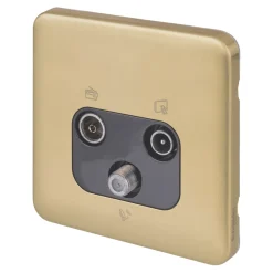 Schneider Electric Lisse Deco 1-Gang Triplex Multimedia Socket Satin Brass With Black Inserts