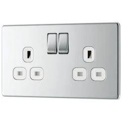 LAP 13A 2-Gang DP Switched Socket Polished Chrome With White Inserts