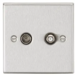 Knightsbridge CS014BC 2-Gang Isolated Coaxial TV & F-Type Satellite Socket Brushed Chrome