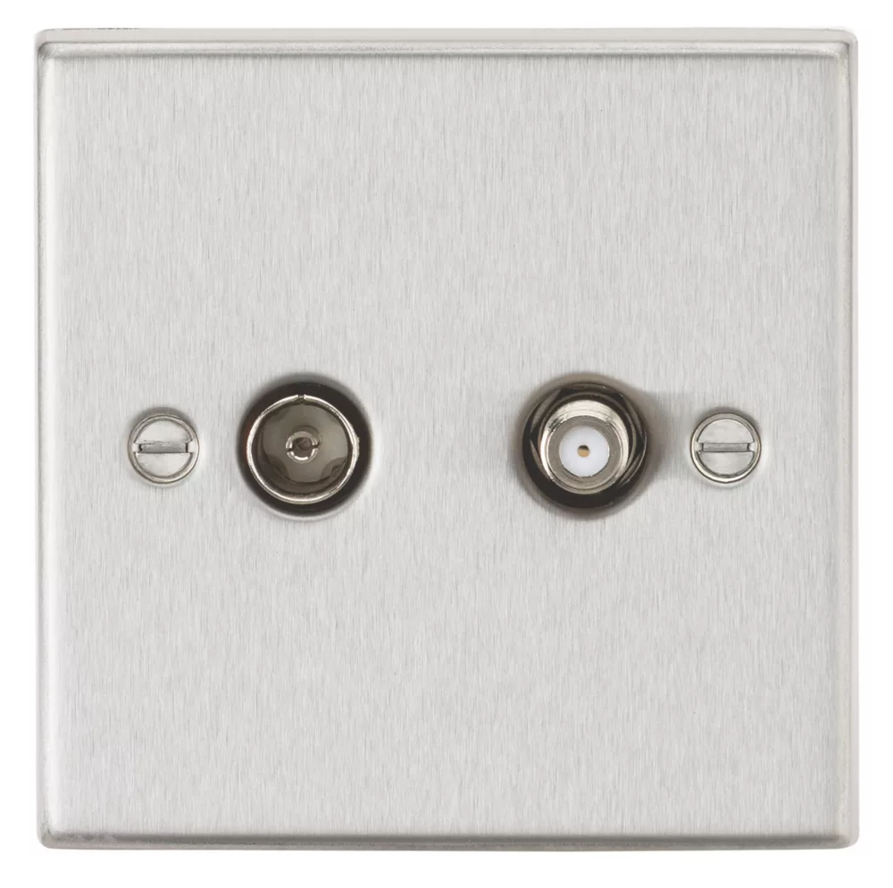 Knightsbridge CS014BC 2-Gang Isolated Coaxial TV & F-Type Satellite Socket Brushed Chrome