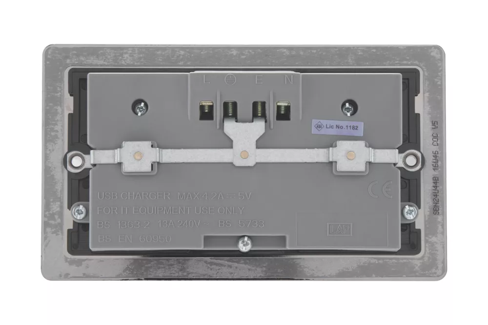 LAP 13A 2-Gang Unswitched Socket + 4.2A 4-Outlet Type A USB Charger Black Nickel With Black Inserts - Image 4