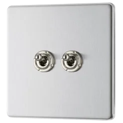 LAP 20A 16AX 2-Gang 2-Way Toggle Switch Brushed Stainless Steel