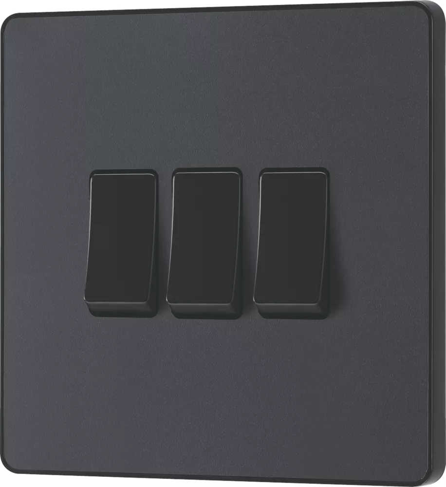 British General Evolve 20 A 16AX 3-Gang 2-Way Light Switch Grey With Black Inserts - Image 4