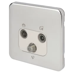 Schneider Electric Lisse Deco 1-Gang Triplex Multimedia Socket Polished Chrome With White Inserts