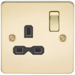 Knightsbridge FPR7000PB 13A 1-Gang DP Switched Single Socket Polished Brass With Black Inserts