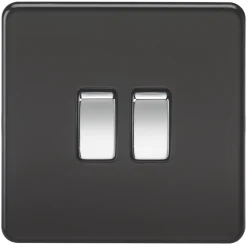 Knightsbridge SF3000MB 10AX 2-Gang 2-Way Light Switch With Chrome Switches Matt Black