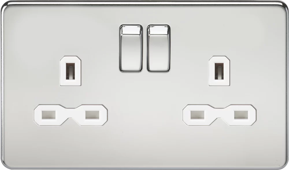 Knightsbridge SFR9000PCW 13A 2-Gang DP Switched Double Socket Polished Chrome With White Inserts