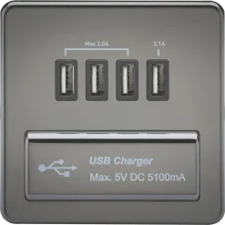 Knightsbridge SFQUADBN 5.1A 4-Outlet Type A USB Socket Black Nickel With Black Inserts