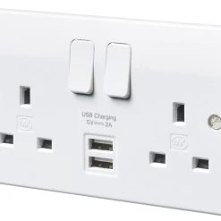 MK Logic Plus 13A 2-Gang DP Switched Socket + 2A 2-Outlet Type A USB Charger White
