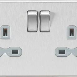 Knightsbridge SFR9000BCG 13A 2-Gang DP Switched Double Socket Brushed Chrome With Colour-Matched Inserts