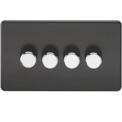 Knightsbridge SF2184MB 4-Gang 2-Way LED Dimmer Switch With Chrome Buttons Matt Black