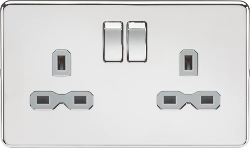 Knightsbridge SFR9000PCG 13A 2-Gang DP Switched Double Socket Polished Chrome With Colour-Matched Inserts