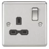 Knightsbridge CL7BC 13A 1-Gang DP Switched Single Socket Brushed Chrome With Black Inserts