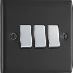 British General Nexus Metal 20A 16AX 3-Gang 2-Way Light Switch Matt Black