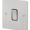 MK Edge 20AX 1-Gang 2-Way Light Switch Brushed Stainless Steel With Black Inserts