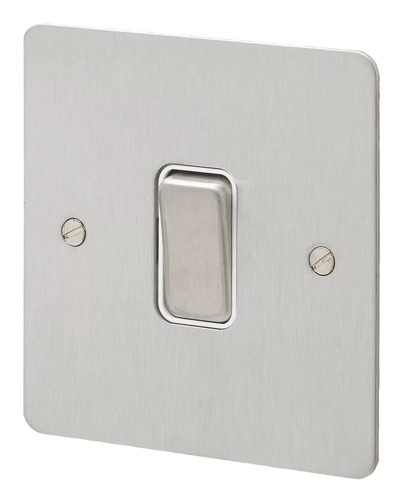 MK Edge 20AX 1-Gang 2-Way Switch Brushed Stainless Steel With White Inserts