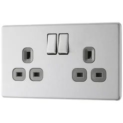 LAP 13A 2-Gang DP Switched Power Socket Brushed Stainless Steel With Graphite Inserts