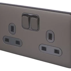 Schneider Electric Lisse Deco 13A 2-Gang SP Switched Plug Socket Mocha Bronze With Black Inserts