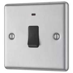 LAP 20A 1-Gang DP Control Switch Brushed Stainless Steel With Neon With Black Inserts
