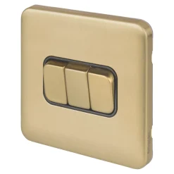 Schneider Electric Lisse Deco 10AX 3-Gang 2-Way Light Switch Satin Brass With Black Inserts