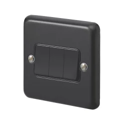 MK Contoura 10A 3-Gang 2-Way Switch Black With Colour-Matched Inserts