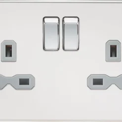 Knightsbridge FPR9000PCG 13A 2-Gang DP Switched Double Socket Polished Chrome With Colour-Matched Inserts