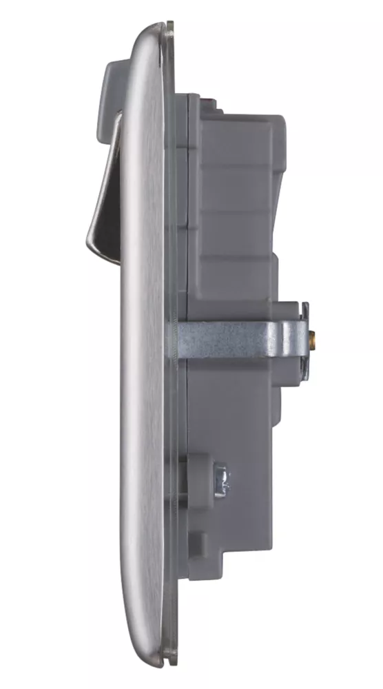 British General Nexus Metal 13A 2-Gang SP Switched Wi-Fi Extender Socket + 2.1A 1-Outlet Type A USB Charger Brushed Stainless Steel With Graphite Inserts - Image 3